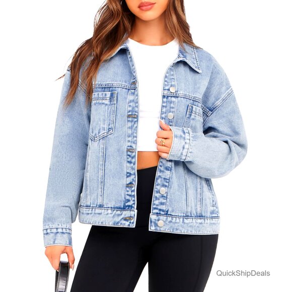 Oversized Denim Jacket Women's Heavyweight Cotton Button Down 90s Style